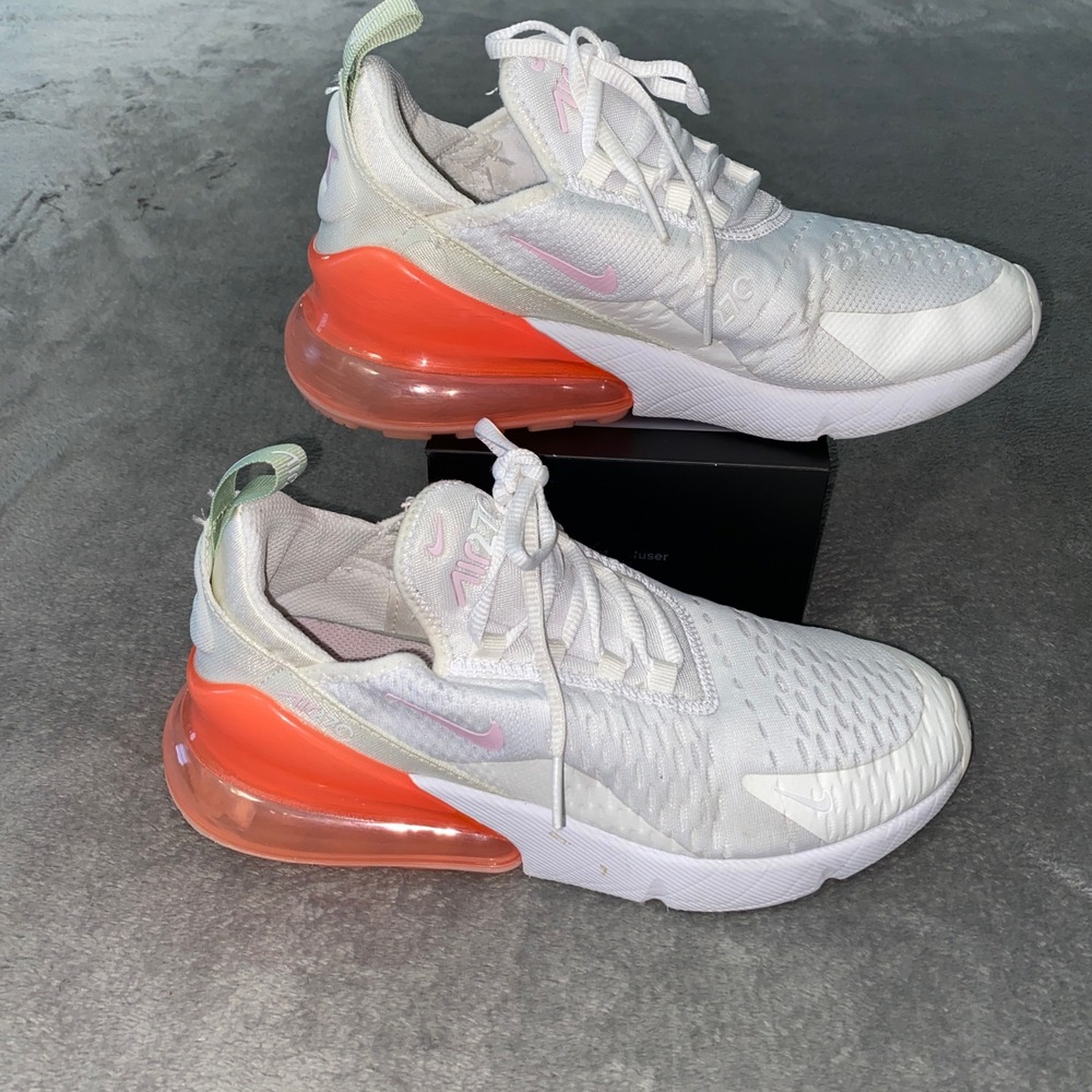 Nike Sneakers  6.5Y White Air Max 270 Pink Orange 943345-113 Mesh Low Top